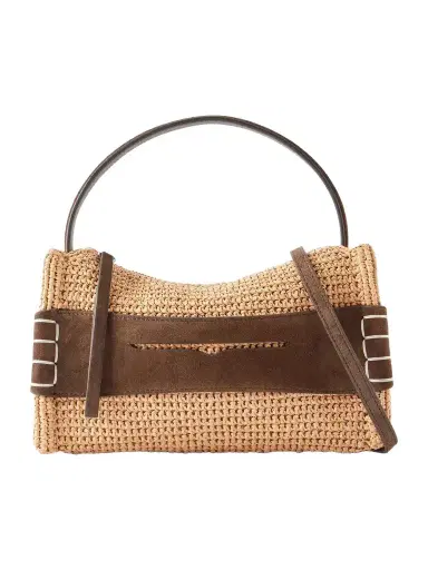 JW Anderson Loafer Crocheted Suede-trimmed Raffia Shoulder Bag | Thumbnail 1 JW Anderson Loafer Crocheted Suede-trimmed Raffia Shoulder Bag | Thumbnail 1