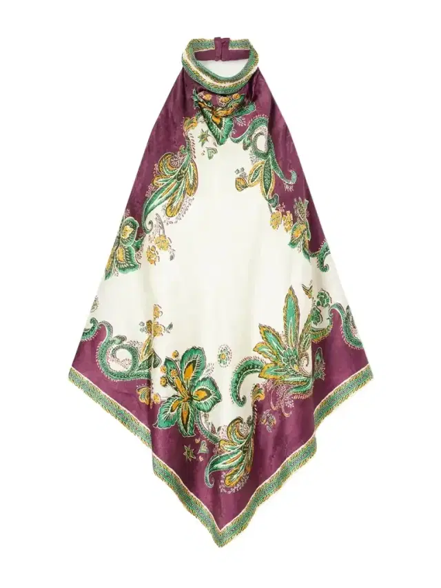 ALÉMAIS Ruthie Floral-print Satin-jacquard Halterneck Top