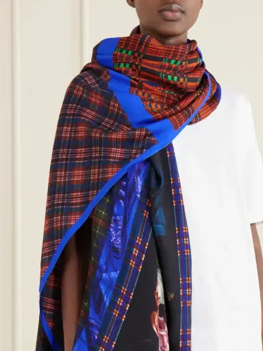 Dries Van Noten Flara Printed Checked Twill Scarf | Thumbnail 2 Dries Van Noten Flara Printed Checked Twill Scarf | Thumbnail 2