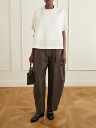 Sacai Pleated Belted Twill Wide-leg Pants | Thumbnail 2