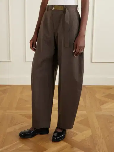 Sacai Pleated Belted Twill Wide-leg Pants | Thumbnail 3