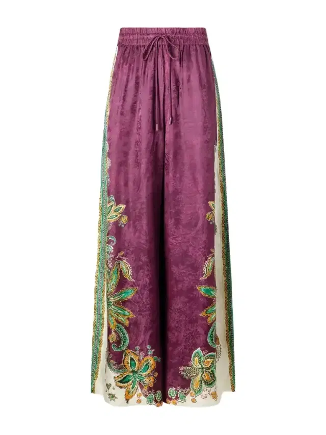 ALÉMAIS Ruthie Printed Satin-jacquard Wide-leg Pants