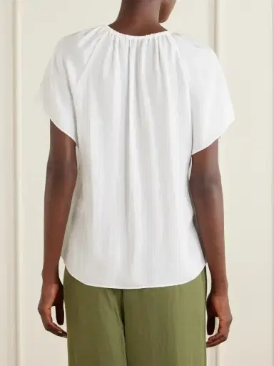 Theory Tie-detailed Ruched Crepon Blouse | Thumbnail 3 Theory Tie-detailed Ruched Crepon Blouse | Thumbnail 3