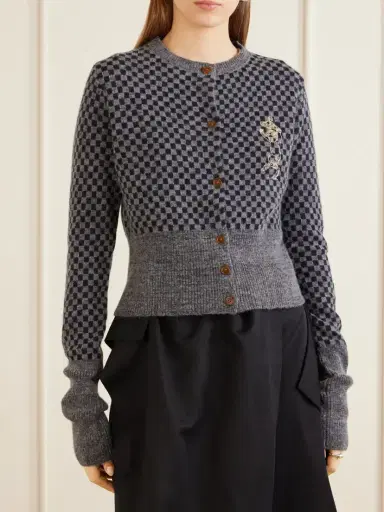 Vivienne Westwood Checkmate Logo-embroidered Alpaca, Cotton And Wool-blend Cardigan | Thumbnail 3 Vivienne Westwood Checkmate Logo-embroidered Alpaca, Cotton And Wool-blend Cardigan | Thumbnail 3