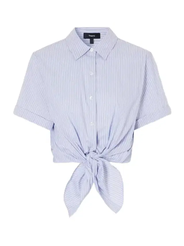 Theory Knotted Cropped Striped Cotton-blend Poplin Shirt