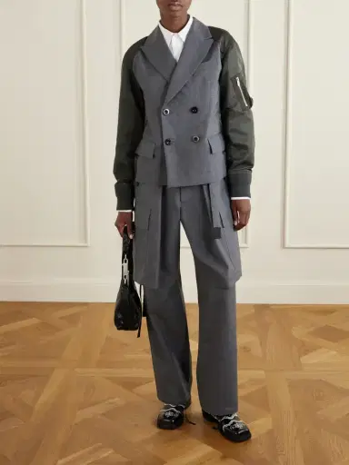 Sacai Pleated Belted Twill Wide-leg Pants | Thumbnail 2