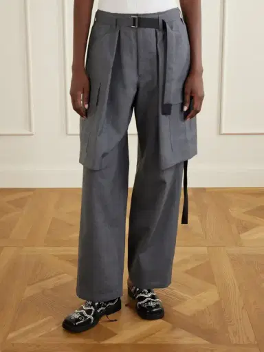 Sacai Pleated Belted Twill Wide-leg Pants | Thumbnail 3
