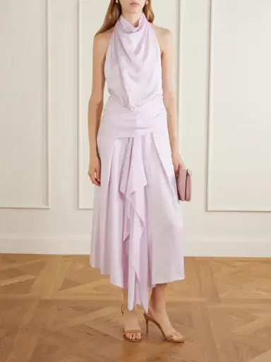 Brandon Maxwell The Marin Satin Halterneck Midi Dress | Thumbnail 2