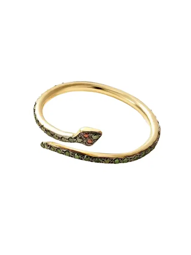 Small Python 18-karat Gold Green And Burgundy Diamond Ring