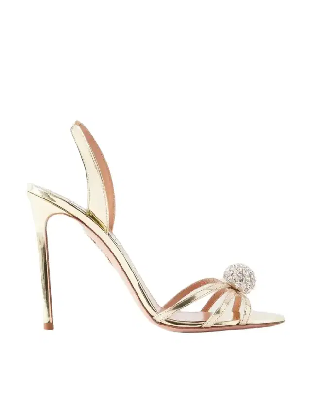 Aquazzura Crystal Bubble 105 Embellished Metallic Leather Slingback Sandals
