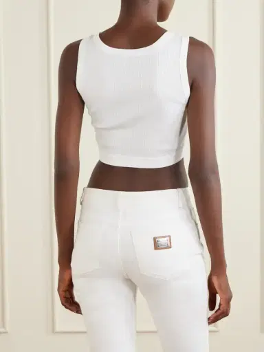 Dolce & Gabbana Cropped Appliquéd Ribbed Cotton-jersey Tank | Thumbnail 3