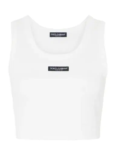Dolce & Gabbana Cropped Appliquéd Ribbed Cotton-jersey Tank | Thumbnail 1