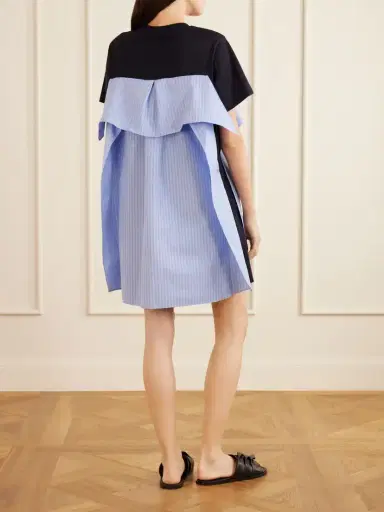 Sacai Paneled Ruffled Cotton-jersey And Poplin Mini Dress | Thumbnail 3 Sacai Paneled Ruffled Cotton-jersey And Poplin Mini Dress | Thumbnail 3