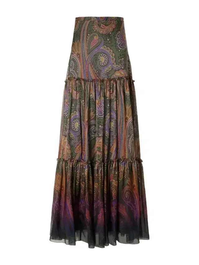 Etro Printed Ruffled Silk Maxi Skirt