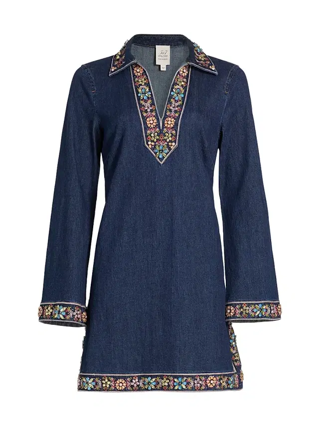 Cinq à Sept Women's Pierson Beaded Embellished Denim Mini-Shirtdress - Abyss