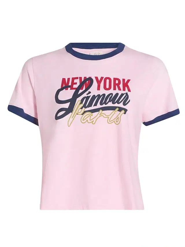 Cinq à Sept Women's New York L'Amour Paris Shrunken Ringer T-Shirt - Cotton Candy Midnight