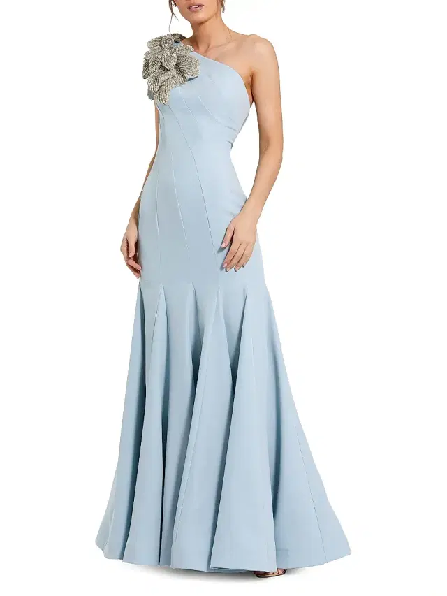 Mac Duggal Women's Evening Crepe Mermaid Sleeveless One-Shoulder Gown - Powder Blue