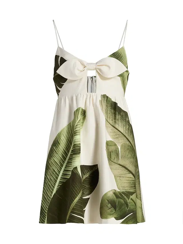 ALICE + OLIVIA Women's Melvina Babydoll Dress - Jungle Palm Off White