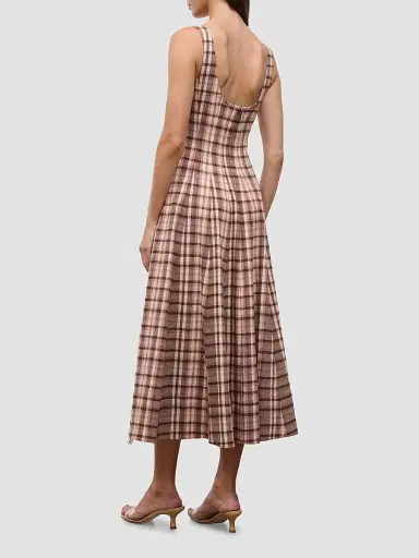 Staud Women's Wells Plaid Linen-Blend Midi Dress | Thumbnail 4 Staud Women's Wells Plaid Linen-Blend Midi Dress | Thumbnail 4