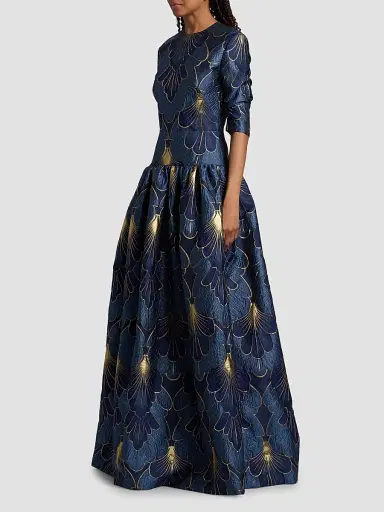 Reem Acra Women's Lamé Brocade Dropped Waist Gown - Navy - Size 4 | Thumbnail 4 Reem Acra Women's Lamé Brocade Dropped Waist Gown - Navy - Size 4 | Thumbnail 4
