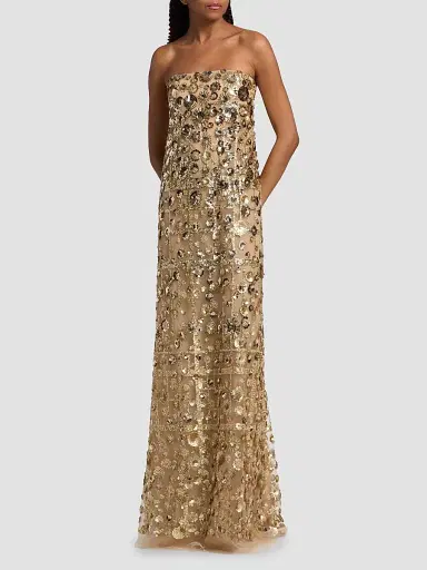 Reem Acra Women's Strapless Embellished Flower Column Gown - Gold | Thumbnail 2 Reem Acra Women's Strapless Embellished Flower Column Gown - Gold | Thumbnail 2