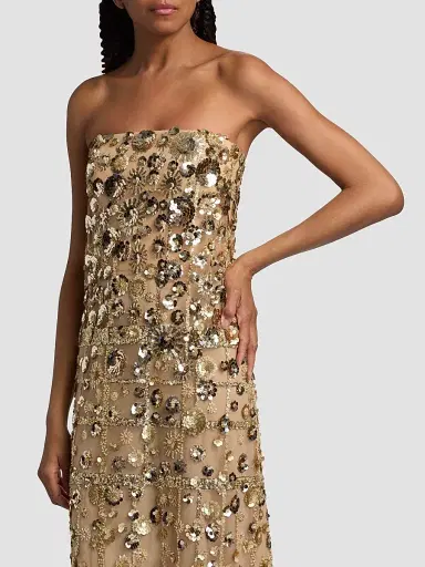 Reem Acra Women's Strapless Embellished Flower Column Gown - Gold | Thumbnail 6 Reem Acra Women's Strapless Embellished Flower Column Gown - Gold | Thumbnail 6