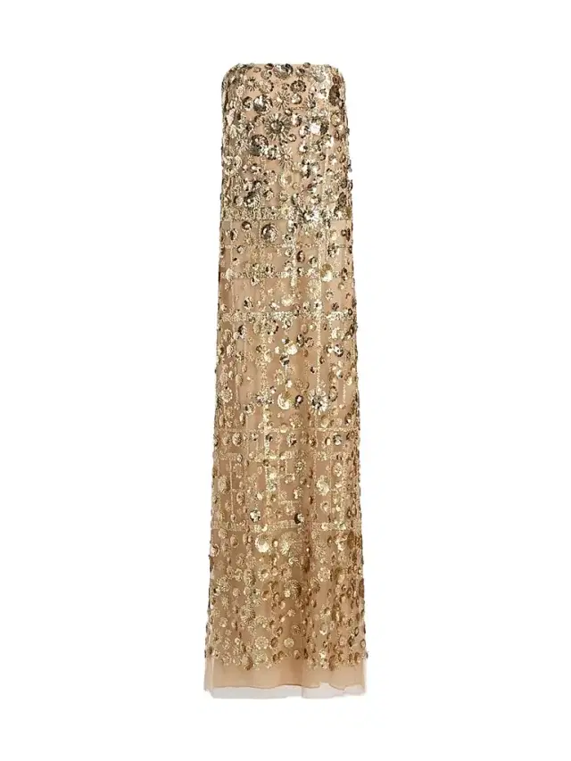 Reem Acra Women's Strapless Embellished Flower Column Gown - Gold