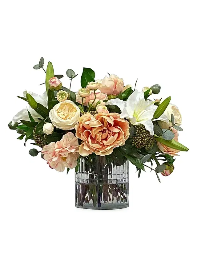 Winward Home Cafe Au Lait Faux Floral Arrangement - Peach Green