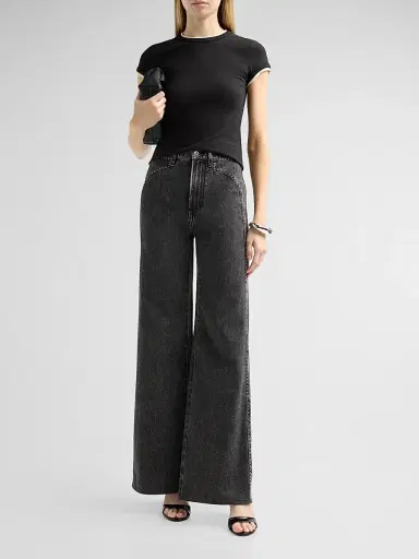 Veronica Beard Women's Devin Stretch-Cotton T-Shirt - Black Ecru - Size Large | Thumbnail 2