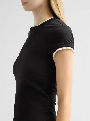 Veronica Beard Women's Devin Stretch-Cotton T-Shirt - Black Ecru - Size Large | Thumbnail 5