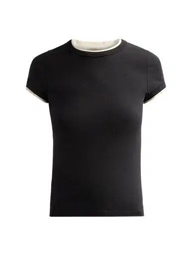 Veronica Beard Women's Devin Stretch-Cotton T-Shirt - Black Ecru - Size Large | Thumbnail 1