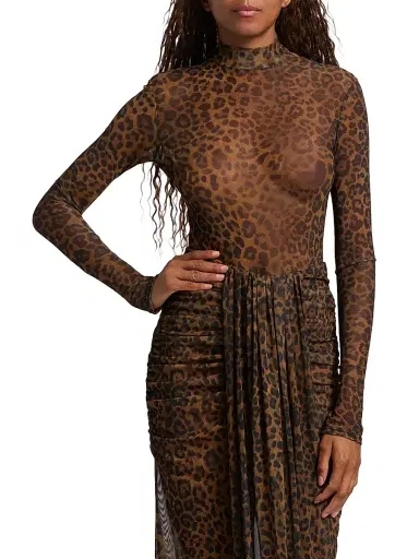 LAPOINTE Women's Leopard-Print Mesh Bodysuit - Leopard | Thumbnail 3