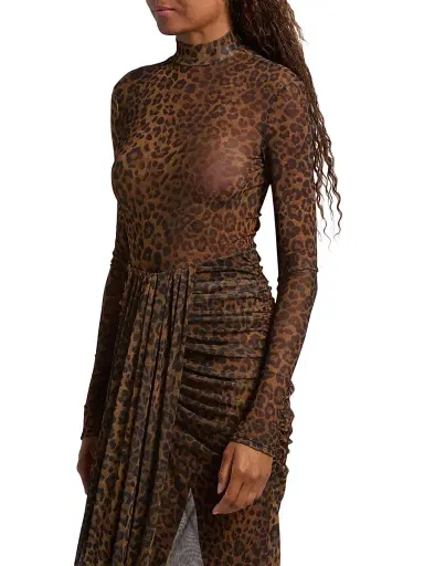 LAPOINTE Women's Leopard-Print Mesh Bodysuit - Leopard | Thumbnail 4