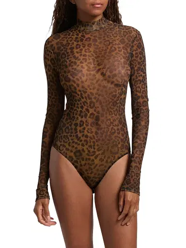 LAPOINTE Women's Leopard-Print Mesh Bodysuit - Leopard | Thumbnail 6