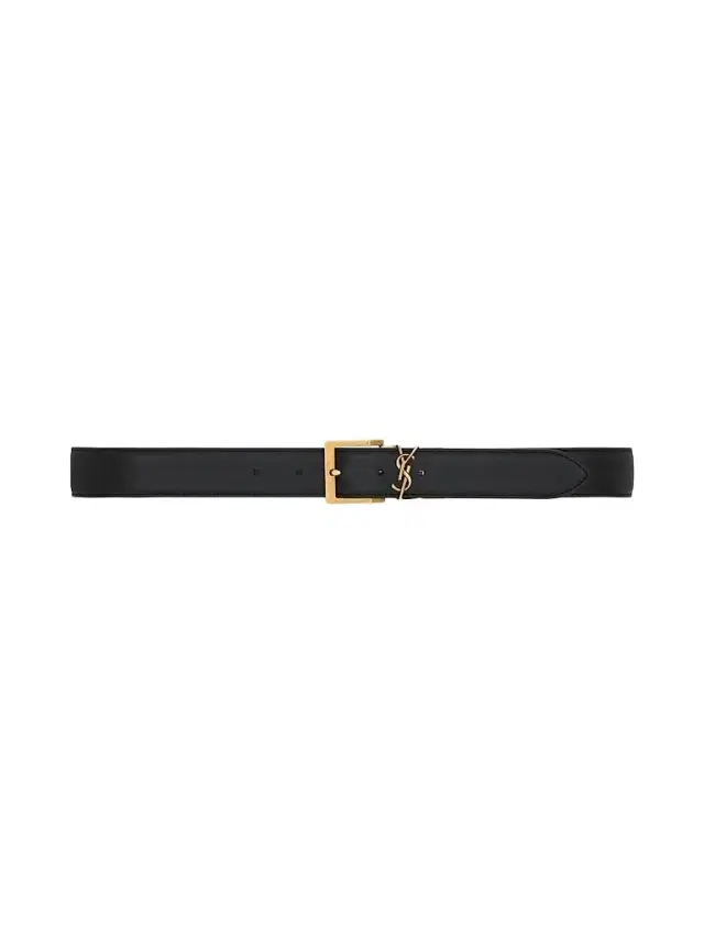 Saint Laurent Men's Cassandre Vadim Reversible Belt in Smooth Leather - Black Dark Wet Clay