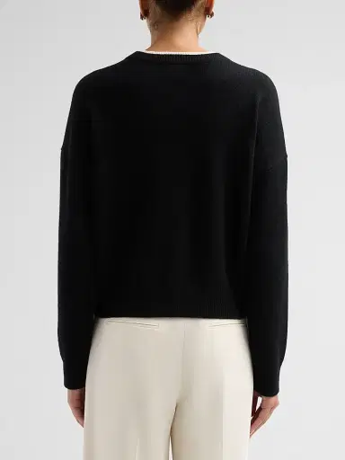 Loulou de Saison Women's Nicola Contrast Crewneck Cashmere Cardigan - Black Ivory - Size XS | Thumbnail 3