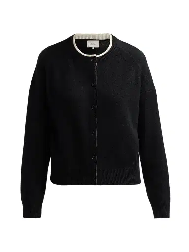 Loulou de Saison Women's Nicola Contrast Crewneck Cashmere Cardigan - Black Ivory - Size XS | Thumbnail 1