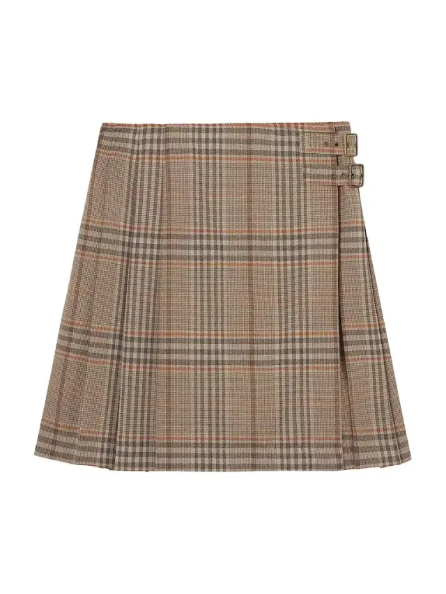 Burberry Women's Odessa Check Wool Mini Skirt - Sandstone Beige