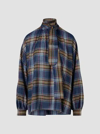 Akris punto Women's Checked Wool-Blend Blouse - Navy Multicolor - Size 16 | Thumbnail 3 Akris punto Women's Checked Wool-Blend Blouse - Navy Multicolor - Size 16 | Thumbnail 3