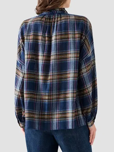 Akris punto Women's Checked Wool-Blend Blouse - Navy Multicolor - Size 16 | Thumbnail 4 Akris punto Women's Checked Wool-Blend Blouse - Navy Multicolor - Size 16 | Thumbnail 4
