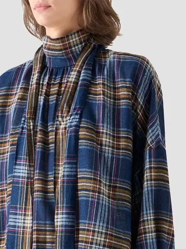 Akris punto Women's Checked Wool-Blend Blouse - Navy Multicolor - Size 16 | Thumbnail 6 Akris punto Women's Checked Wool-Blend Blouse - Navy Multicolor - Size 16 | Thumbnail 6