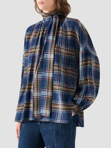 Akris punto Women's Checked Wool-Blend Blouse - Navy Multicolor - Size 16 | Thumbnail 7 Akris punto Women's Checked Wool-Blend Blouse - Navy Multicolor - Size 16 | Thumbnail 7