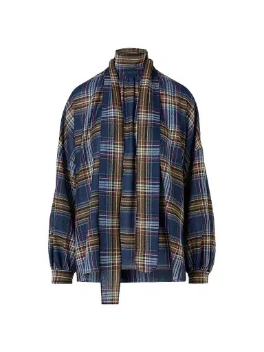 Akris punto Women's Checked Wool-Blend Blouse - Navy Multicolor - Size 16 | Thumbnail 1 Akris punto Women's Checked Wool-Blend Blouse - Navy Multicolor - Size 16 | Thumbnail 1