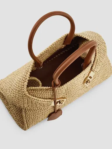 Ferragamo Women's Hug Medium Gancini Raffia Top Handle Bag | Thumbnail 6 Ferragamo Women's Hug Medium Gancini Raffia Top Handle Bag | Thumbnail 6