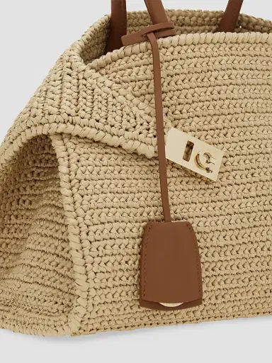 Ferragamo Women's Hug Medium Gancini Raffia Top Handle Bag | Thumbnail 7 Ferragamo Women's Hug Medium Gancini Raffia Top Handle Bag | Thumbnail 7