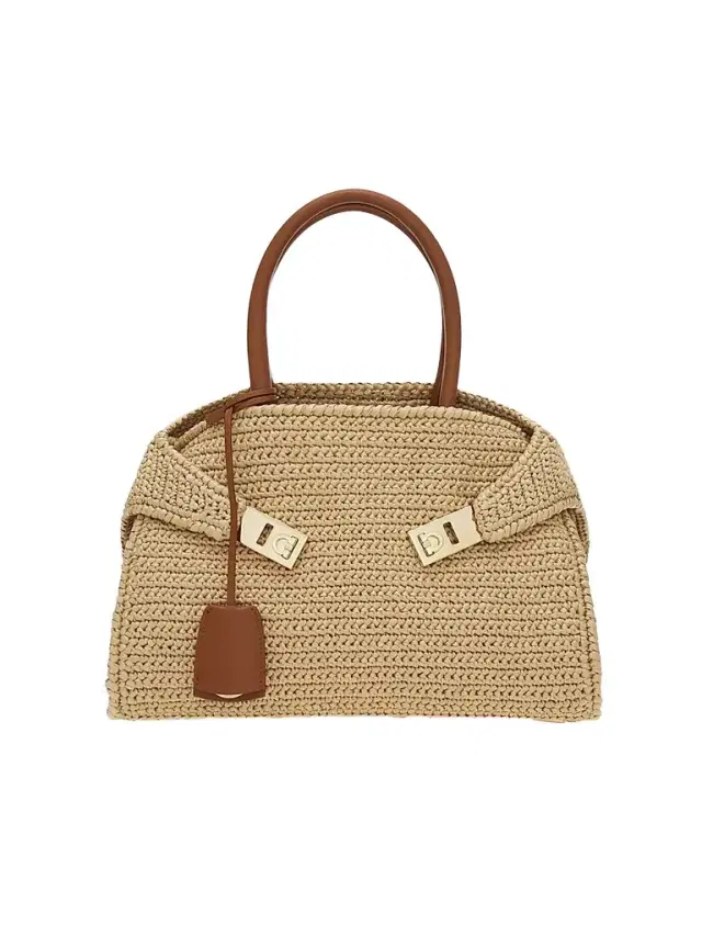 Women's Hug Medium Gancini Raffia Top Handle Bag