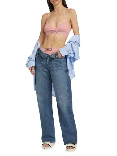 Versace Women's Rib-Knit Logo Bralette - Pale Pink - Size Small | Thumbnail 2