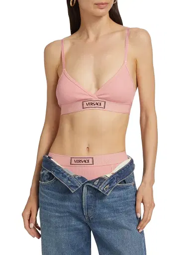 Versace Women's Rib-Knit Logo Bralette - Pale Pink - Size Small | Thumbnail 3