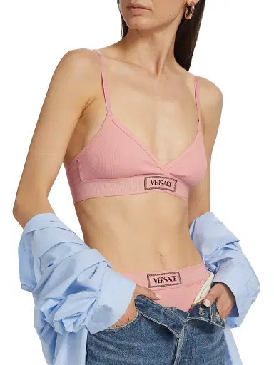 Versace Women's Rib-Knit Logo Bralette - Pale Pink - Size Small | Thumbnail 5