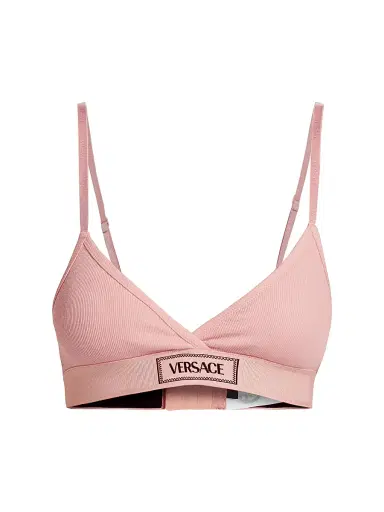 Versace Women's Rib-Knit Logo Bralette - Pale Pink - Size Small | Thumbnail 1